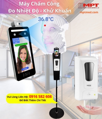 Máy Chấm Công Khuôn Mặt Kết Hợp Đo Nhiệt Độ, Thẻ Từ, Quét Mã QR Cho Nhân Viên Và Khách. Cảnh Báo Đeo Khẩu Trang